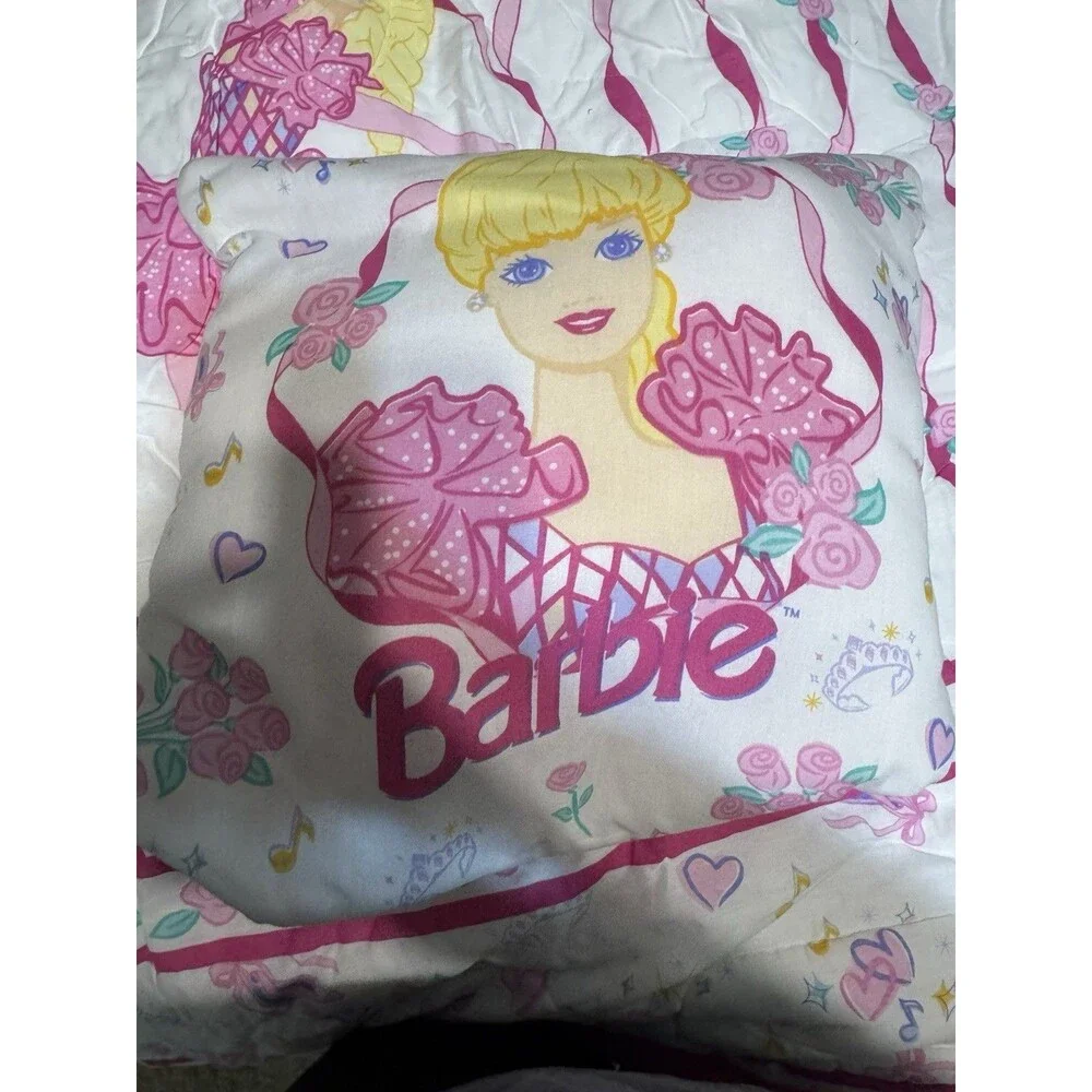 Vintage 1995 Barbie Ballerina Mattel Bedding Lot Comforter Pillow Sheet Pink